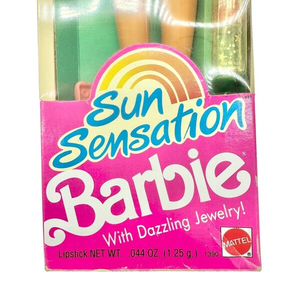 Sun Sensation Barbie Doll Dazzling Jewelry Real Lipstick Mattel 1991 New In Box - Picture 4 of 8